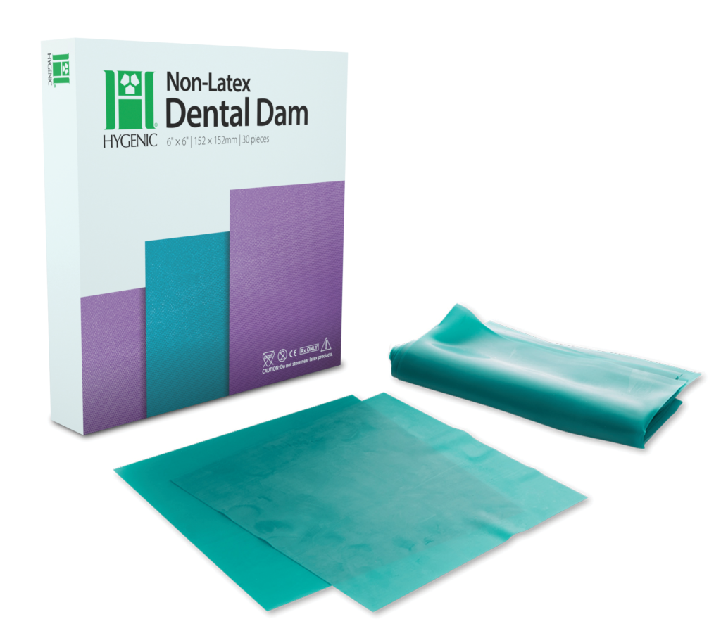 Hygenic_DentalDam_non-latex_white bkgd_with product_green